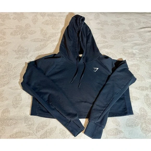 Gymshark Cropped Hoodie Sweatshirt Women Black Athletic Workout Size Large - Picture 7 of 13